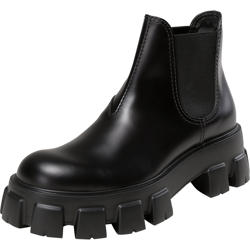 普拉达 PRADA 男士Monolith系列亮面皮革厚底靴子短靴切尔西靴2TE174 B4L