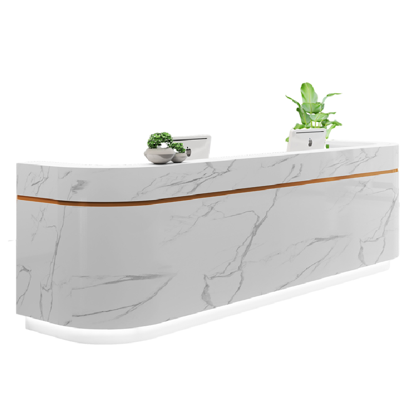 洛港 公司时尚前台仿大理石接待台环保烤漆收银台弧形办公桌台定制吧台