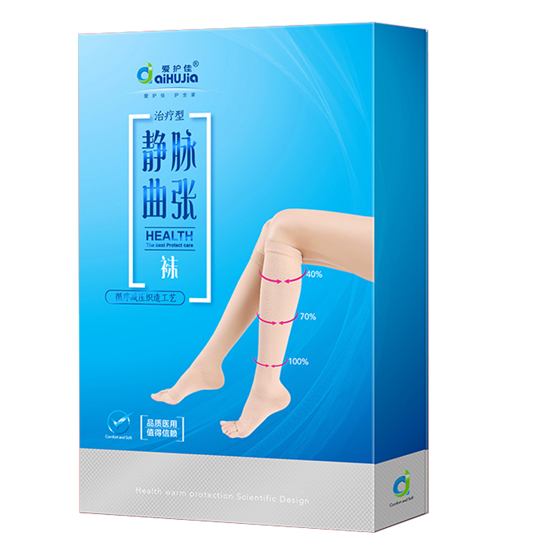[买一双送一双]爱护佳 治疗型静脉曲张袜弹力裤袜男女医用小腿防血栓护具 孕妇瘦腿袜--长筒露趾(二级压力)-肤色(M码)