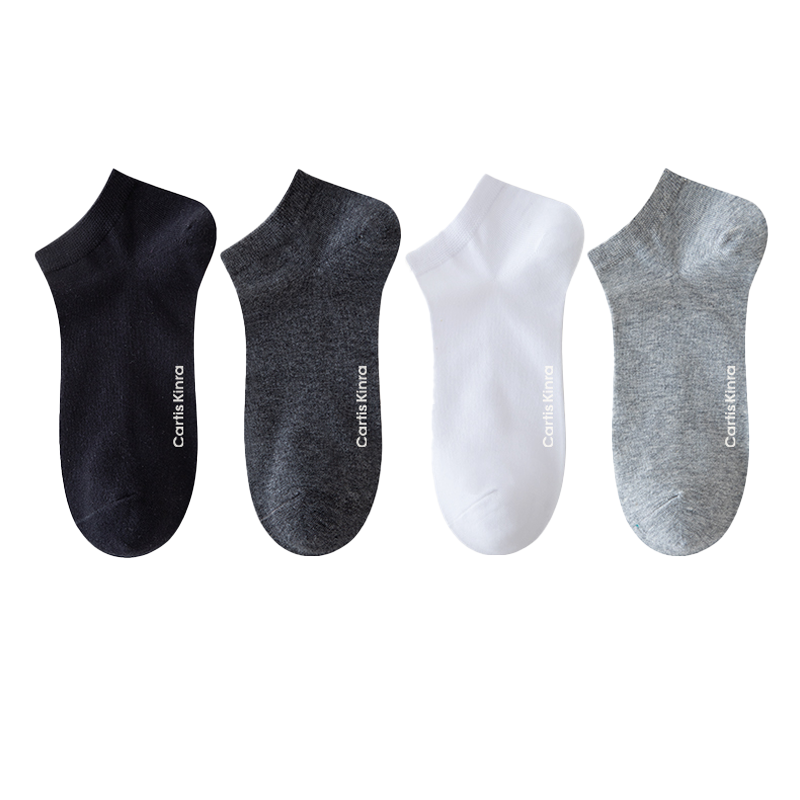 CartisKinra袜子男士短袜纯棉防臭吸汗薄款夏季船袜夏款黑色商务短筒袜