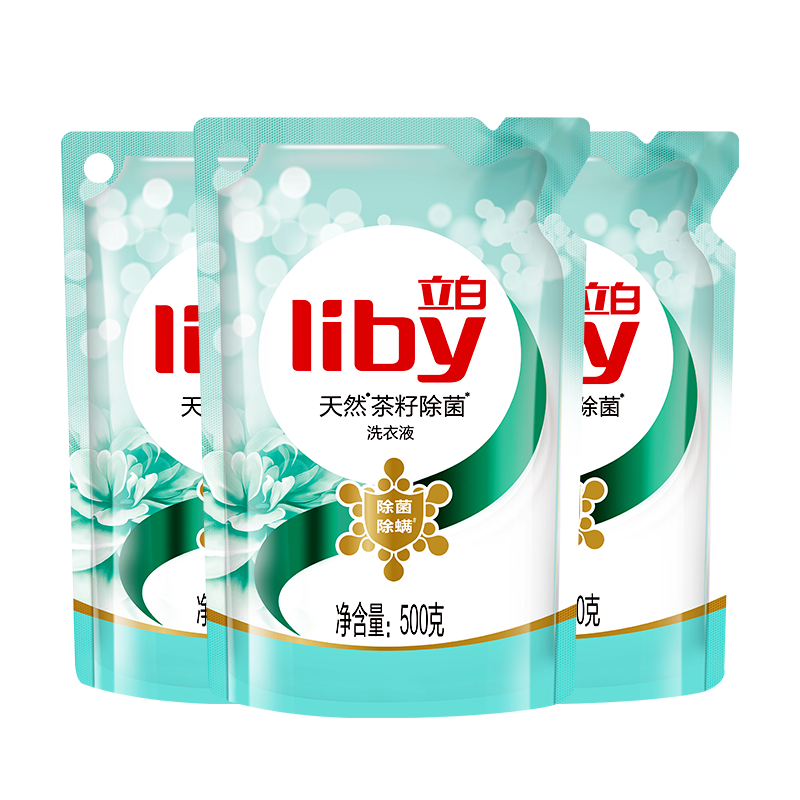 立白洗衣液500g*3袋天然茶籽除菌除螨山茶幽香