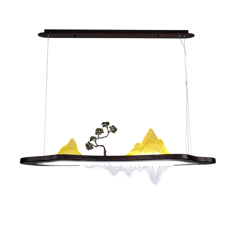 克罗斯塔 新中式餐厅吊灯中国风实木茶室灯禅意茶台吧台书房办公室长条灯具