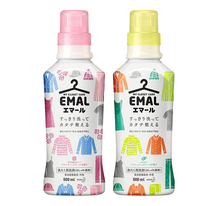 日本花王 中性羊毛真丝棉衣物洗涤剂洗衣液组合粉黄各一