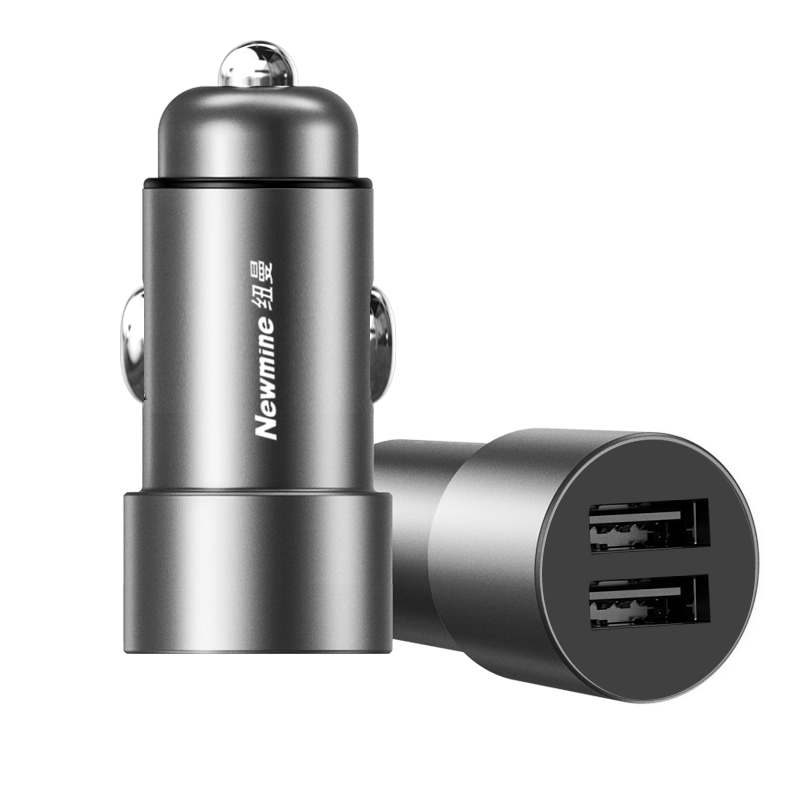 纽曼车载充电器SL25 灰色 迷你可爱小巧充电头双usb插孔3.1A输出手机快充汽车用多功能车充点烟插头快充闪充无线