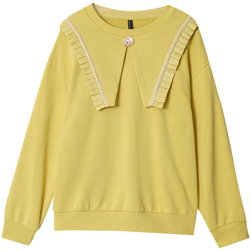 OUNIXUE欧昵雪 | [休闲百搭上衣]慵懒风圆领织带搭片简约长袖套头卫衣女