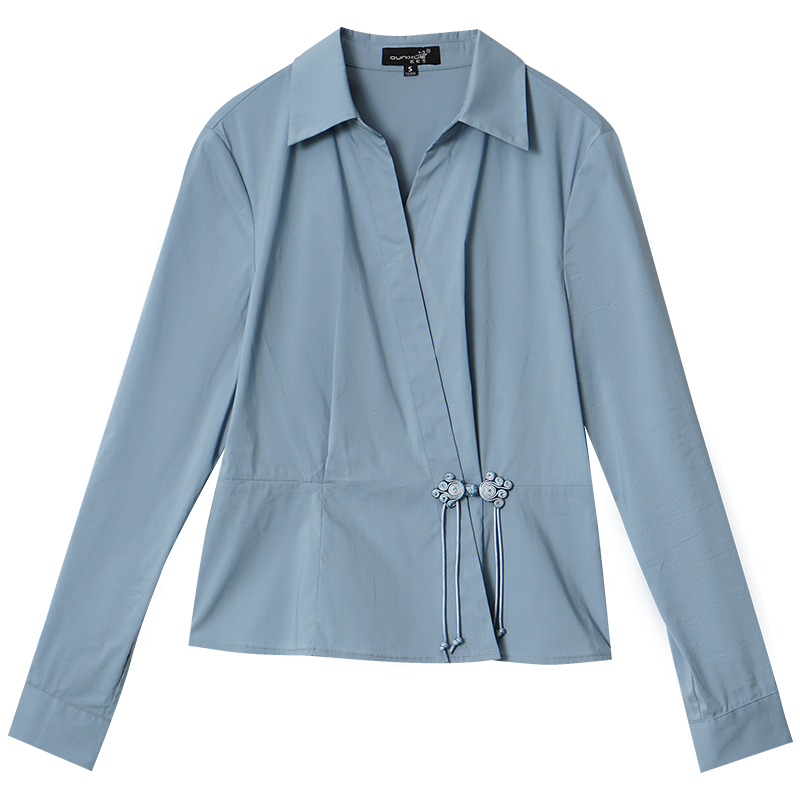 OUNIXUE欧昵雪 | [复古盘扣装饰衬衫]小众感翻领围裹式衬衣女式通勤上衣