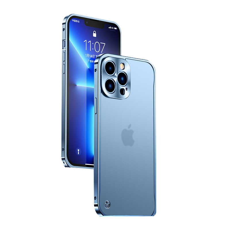 安美宝 苹果14手机壳iphone12壳新款金属边框iphone13promax超薄防摔款13透明磨砂14Plus保护套