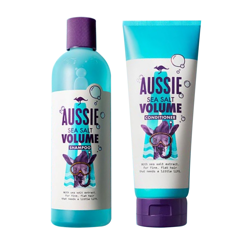 澳丝Aussie袋鼠全新升级海盐小蓝瓶套装洗发水300ml+护发素200ml(油性发质无硅油蓬松去油氨基酸洗护套装)