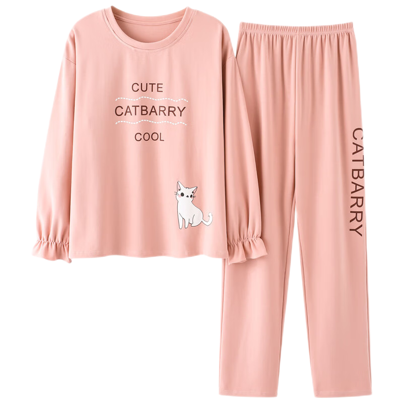 韩版秋冬季新款长袖长裤女士睡衣家居服棉质睡衣两件套装莎丞