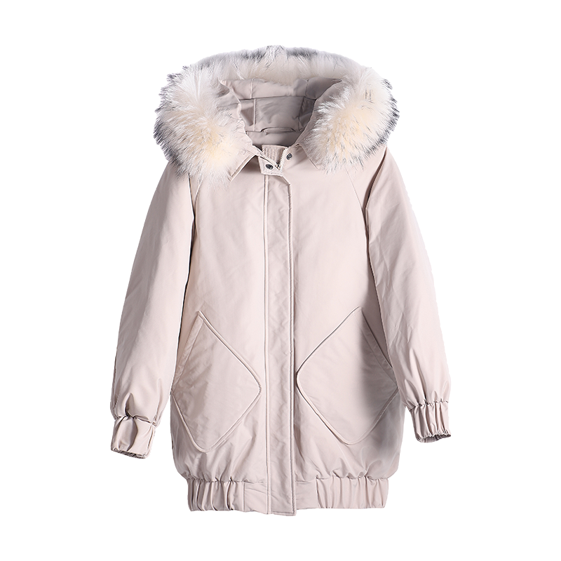 雪中飞冬季加厚斜插大口袋连帽毛领女士加厚保暖防寒时尚羽绒服