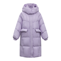 雪中飞2022冬季新款简约连帽羽绒服女中长款宽松加厚保暖外套