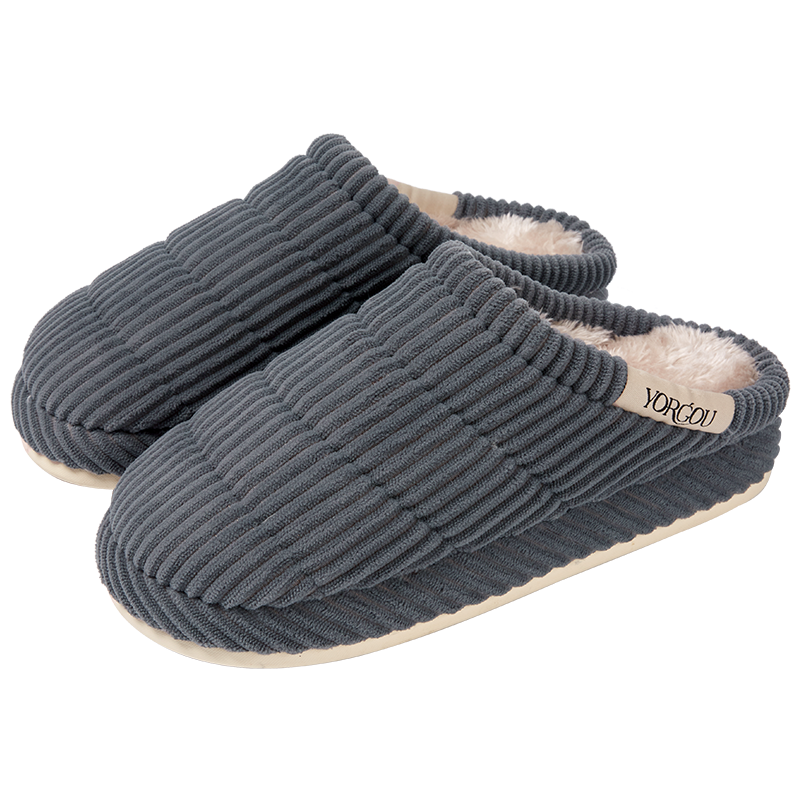 达拉熊秋冬季灯芯绒棉拖鞋女居家室内保暖加绒厚底家用男士地板拖鞋冬天