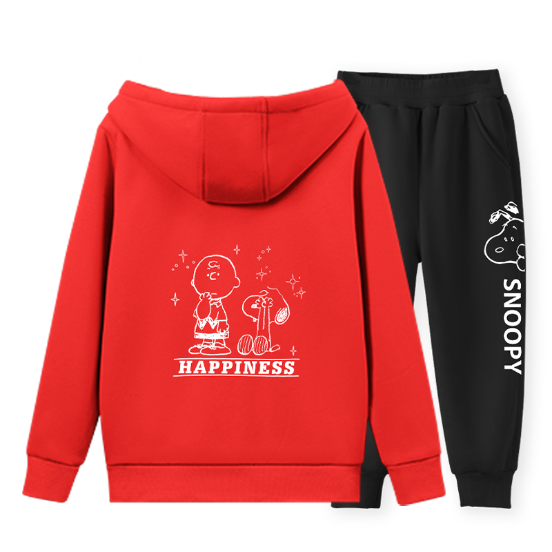 史努比(SNOOPY)儿童套装童装男女中大童羊羔绒开衫连帽卫衣套装TZTRM8B392