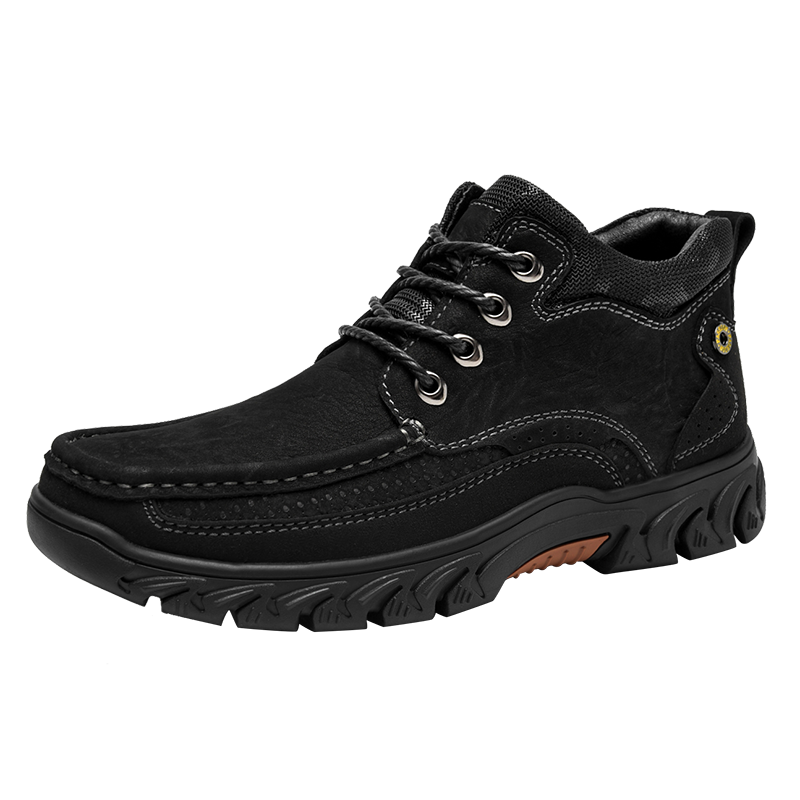 木林森男鞋2022冬季真皮加绒棉鞋男户外登山鞋高帮防滑保暖爸爸鞋