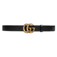 GUCCI/古驰 男女士通用GUCCI腰带 双G铜头黑色腰带 3CM复古做旧哑光皮