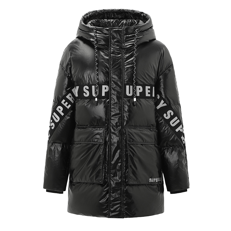 雪中飞冬季羽绒服加厚新款宽松加厚时尚连帽亮面防水中长款外套男