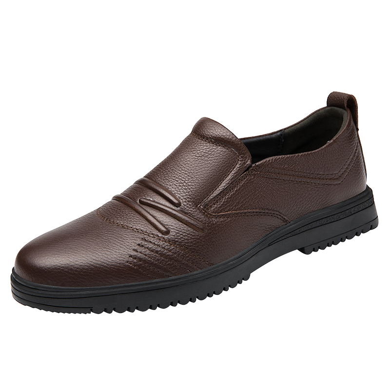 洛克华菲男鞋秋冬季新款豆豆鞋真皮男士软底一脚蹬驾车休闲皮鞋