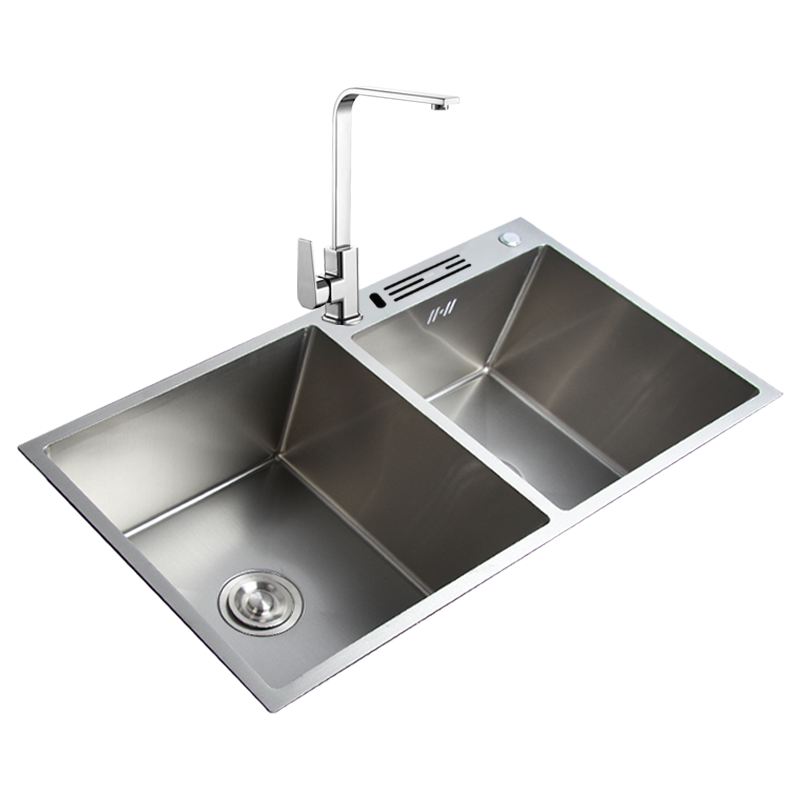 厨房洗菜盆双槽304不锈钢水槽加厚手工盆大号家用洗碗池套餐带刀架台下盆