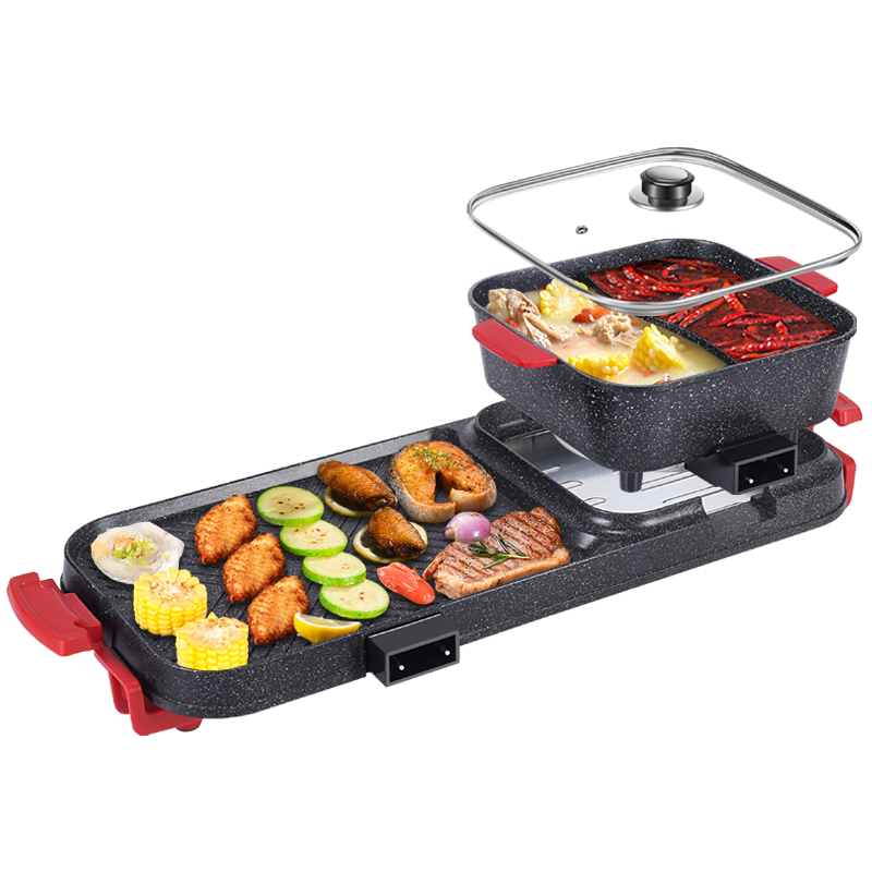 佳电熊韩式电烧烤炉火锅烧烤一体锅家用涮烤多功能不粘烤肉锅电烤盘双温控 可分离鸳鸯锅 火锅可单独使用
