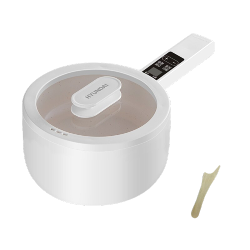 HYUNDAI电煮锅电火锅陶瓷釉不粘煮面煎蛋电热小炒锅涮火锅宿舍锅 2升白色电子款[带蒸笼]