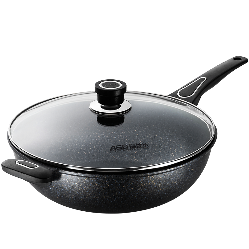 爱仕达炒锅不粘锅32cm 无油烟炒菜锅家用硬氧不沾平底炒煎锅 电磁炉明火通用CL32B9WG