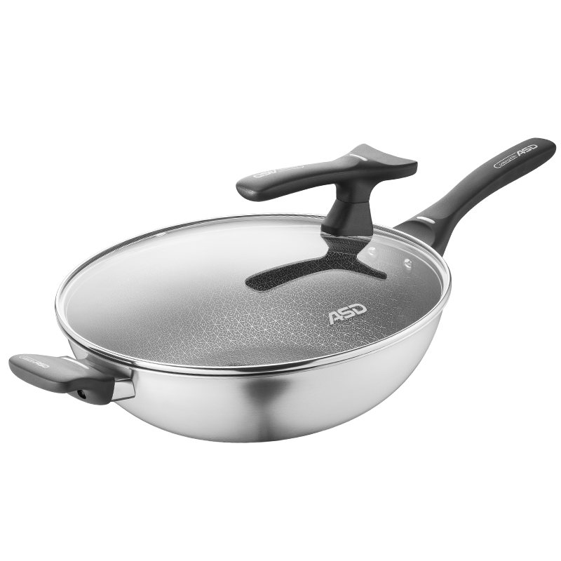 爱仕达 炒锅 炒菜锅316L不锈钢/防粘炒锅32CM 平底炒煎锅CC32E15WG 电磁炉燃气灶通用