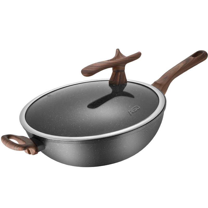 爱仕达 炒锅 不粘锅32cm 不沾少油烟炒菜锅/黑晶麦饭石色炒煎锅CL32S7WG 电磁炉明火通用