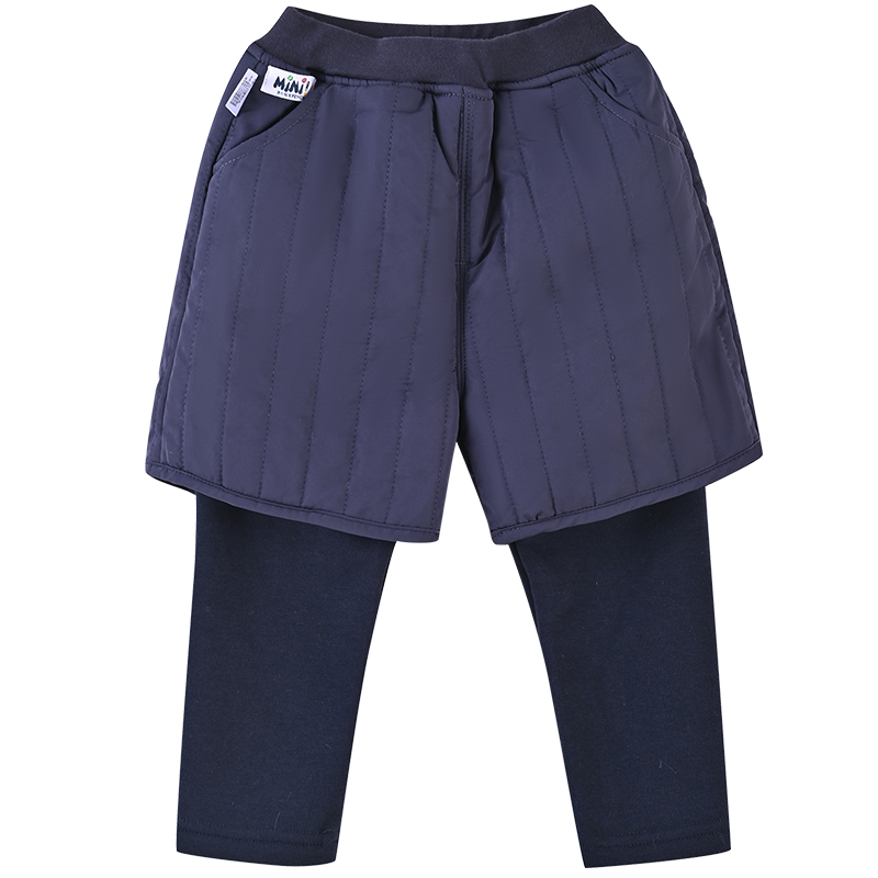 [2折价:29元]铅笔俱乐部童装儿童长裤假两件夹棉短裤小女孩保暖裤冬季洋气新款