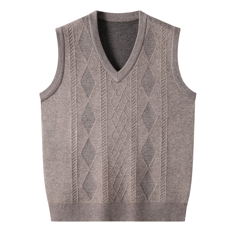 千锦鸟2022年新款男士羊毛马甲开衫中老年秋冬季商务休闲T恤坎肩针织衫大V领毛衣休闲百搭保暖套头t恤打底衫