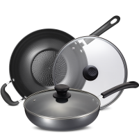 爱仕达不粘炒菜锅汤锅两件套 厨房麦饭石色锅具二件组合带盖 明火电磁炉通用PL02A1WG