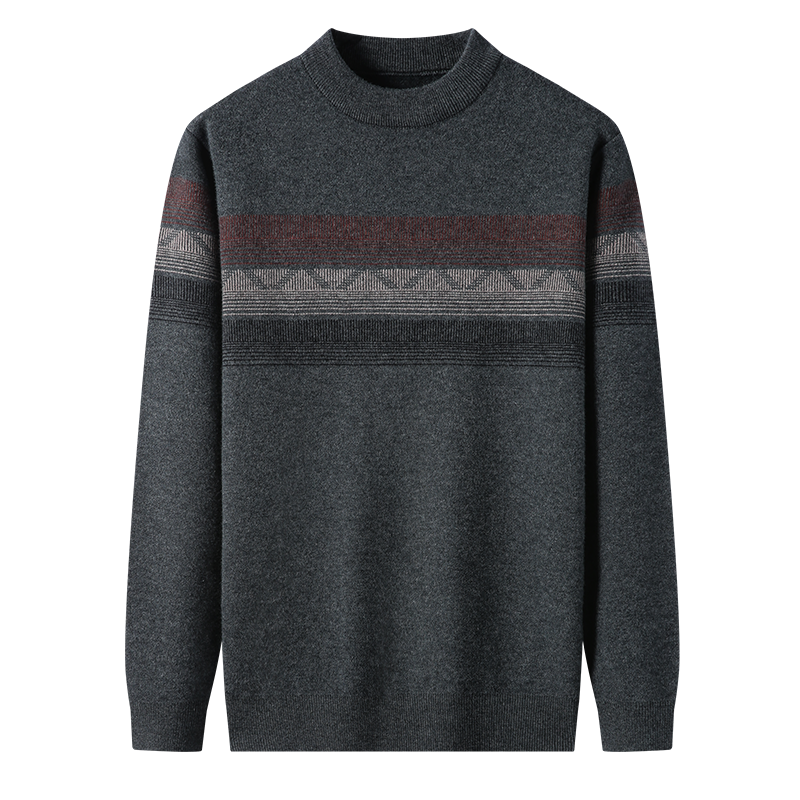 千锦鸟2022年秋冬季新款男士加绒羊毛衫圆领中青年公务员休闲百搭保暖加厚毛衣纯色针织衫爸爸装上班工作打底衫父亲节礼物