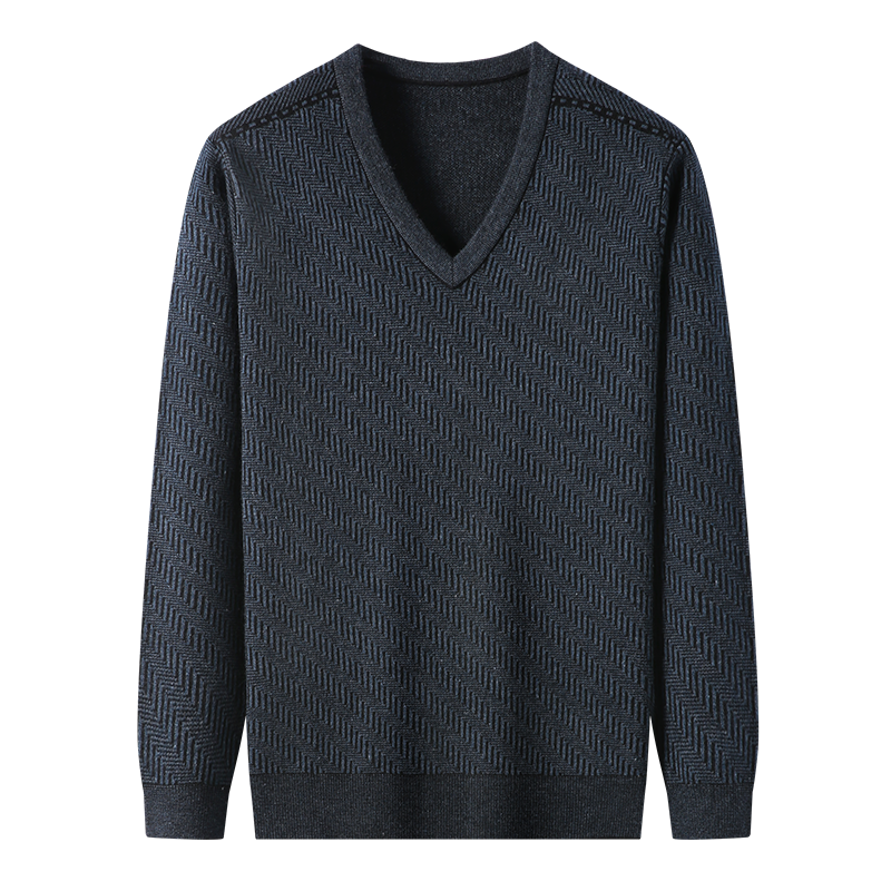 千锦鸟2022年秋冬季新款男士鸡心领羊毛衫中青年公务员商务休闲厚实保暖纯色V领毛衣针织衫爸爸装上班工作绒款打底衫