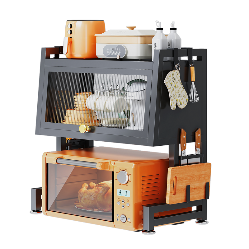 厨房带柜门微波炉架置物架收纳架多功能台面架调料储物架