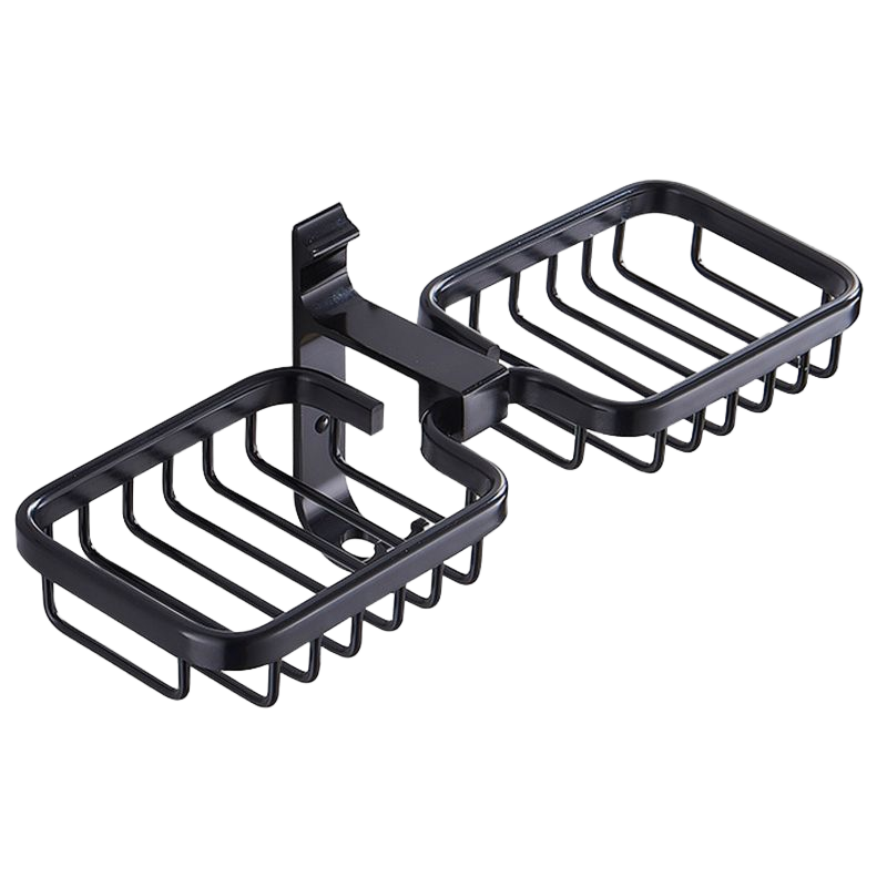 安居先森壁挂式免打孔太空铝滤水肥皂香皂盒洗手台置物架 亮黑款