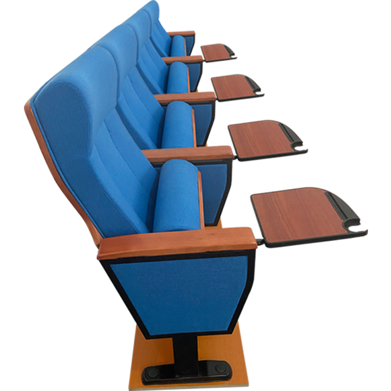 臻远ZY-LTY-74礼堂椅剧院椅会议室椅子实木蓝色带前写字板四人位