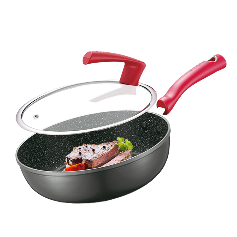 苏泊尔麦饭石色平底锅炒锅不粘锅煎锅28cm星星石牛排锅煎蛋烙饼燃气明火电磁炉适用PJ28W2