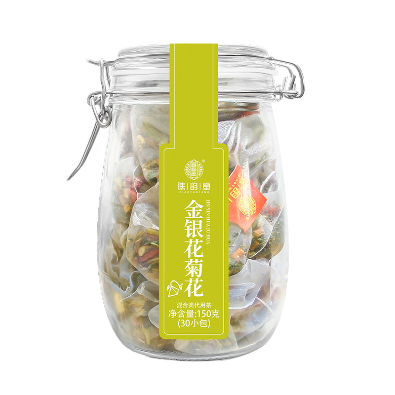 谯韵堂 金银花菊花茶150g玻璃罐三角包茶菊花枸杞甘草茶金银花胎菊茶组合花草茶