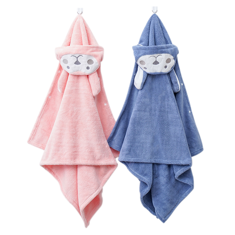 斜月三星儿童斗篷防寒挡风浴衣兔子披风卡通带帽浴巾柔软透气