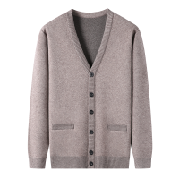 千锦鸟2022年新款男士羊毛开衫秋冬季商务休闲长袖T恤针织衫纯色大V领单排扣毛衣中青年休闲百搭保暖t恤打底衫