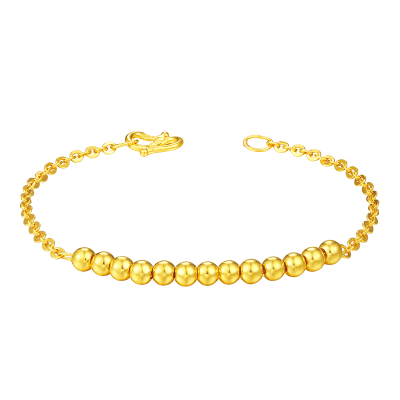 金大福金手链女士光面圆珠佛珠手串金o字手链999足金计价