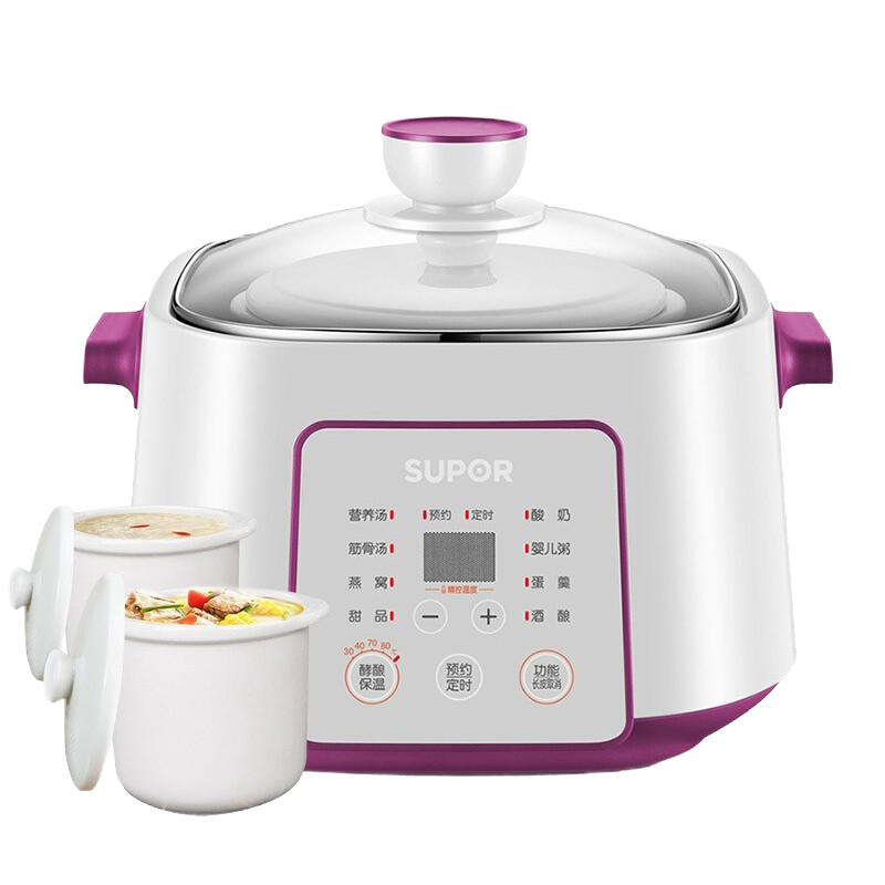 苏泊尔(SUPOR)电炖锅家用迷你2.2L/升小电炖盅陶瓷三胆bb辅食煮粥煲汤锅燕窝隔水炖盅白色 DZ22YC818