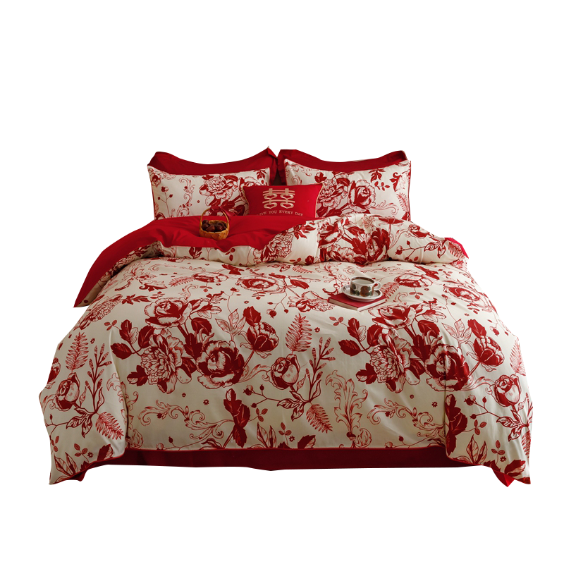 床上四件套结婚床上用品婚庆4件套被套40支欧式刺绣床单纯棉全棉