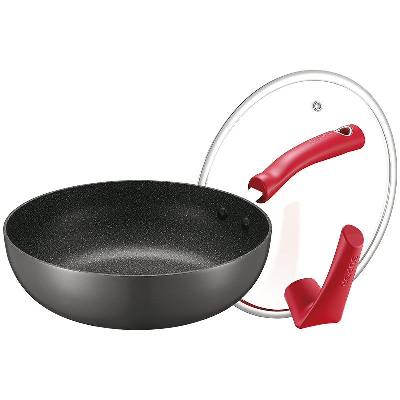 苏泊尔麦饭石色不粘煎炒两用煎锅小炒锅无油烟牛排煎锅烙饼煎蛋平底炒锅可立盖手柄电磁炉通用款锅具 EC32WP01 32CM