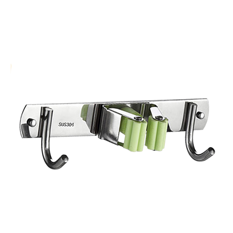 工霸(GONGBA) 304不锈钢拖把夹拖把挂钩 收纳硅胶夹免钉排钩拖把架挂钩 绿色1夹2钩 GB3141 1个