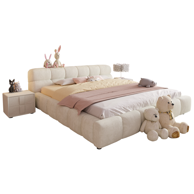 百冠环球 床 奶油风泡芙床简约公主轻奢现代风磨砂布艺双人