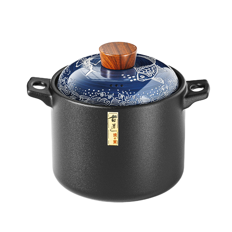 荣事达(Royalstar)日式砂锅炖锅5.5L青窑手绘系列家用燃气耐高温干烧不裂陶瓷煲汤石锅煲仔饭沙锅RA182221