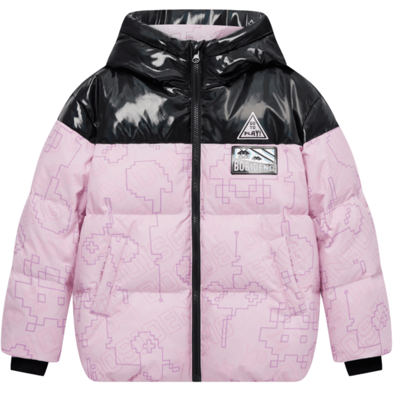 波司登21新款儿童羽绒服男女童镭射耐脏拼接时尚连帽中大童冬外套