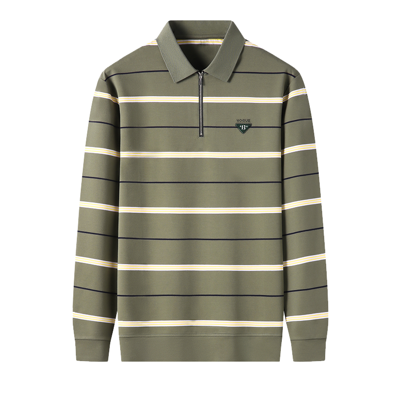 千锦鸟2022秋季新款男士长袖t恤翻领条纹T恤中青年休闲百搭轻商务POLO再生纤维体恤衫爸爸装父亲节秋装礼物男装上衣