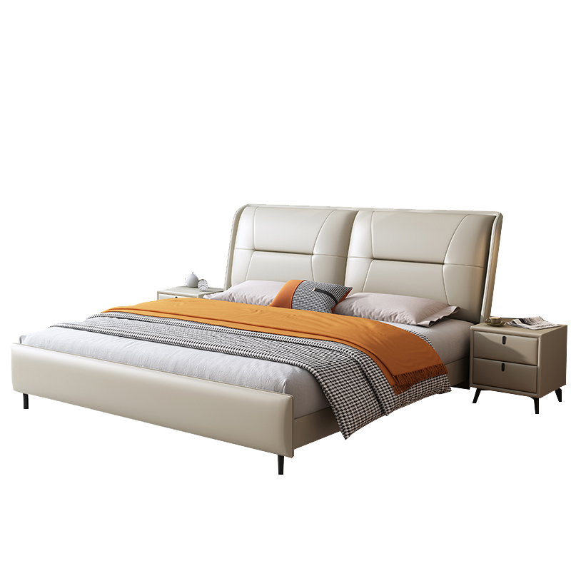 锐取 床 意式轻奢科技布床主卧北欧简约卧室1.8米1.5米双人床实木床皮感科技布床婚床