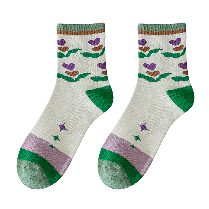 袜子女士中筒袜保暖加绒毛圈袜运动ins潮卡通可爱甜美百搭长袜